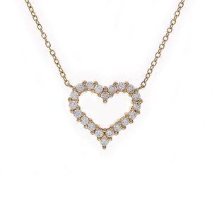 Cubic Zirconia Heart Pendant On 18" Cable Link Chain 14K Yellow Gold